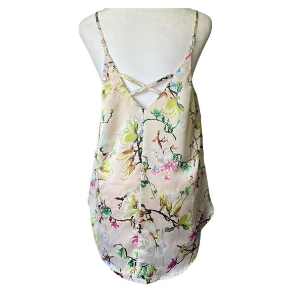 Staccato pastel peach floral satiny v-neck hi-low tank/camisole top blouse M - Picture 2 of 13